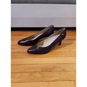 Etienne Aigner Womens Shoes Size 6.5 M Burgundy Leather Pumps Block Heels Vtg